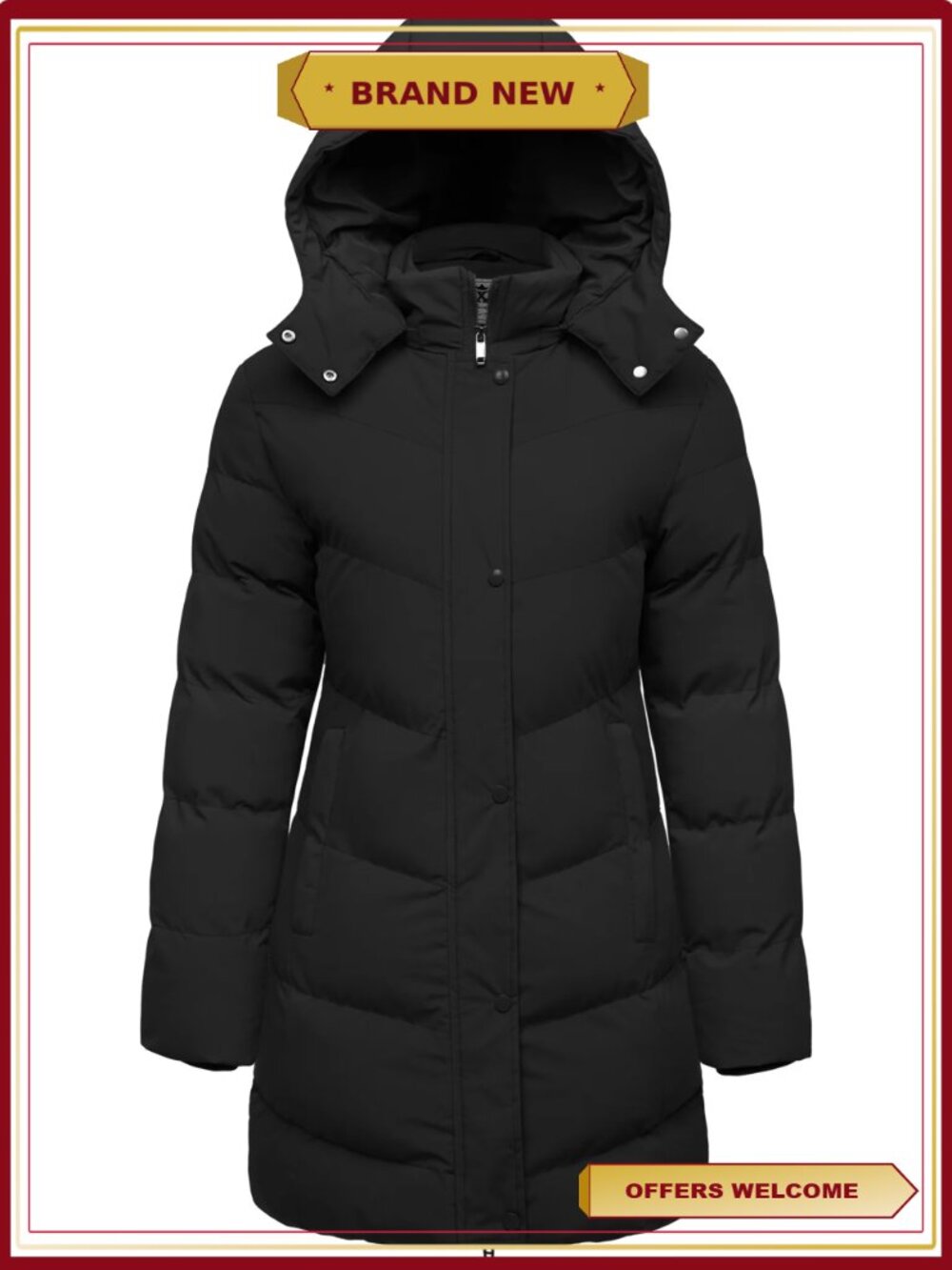 WenVen Women's Winter Puffer Jacket Hooded Warm Coat L